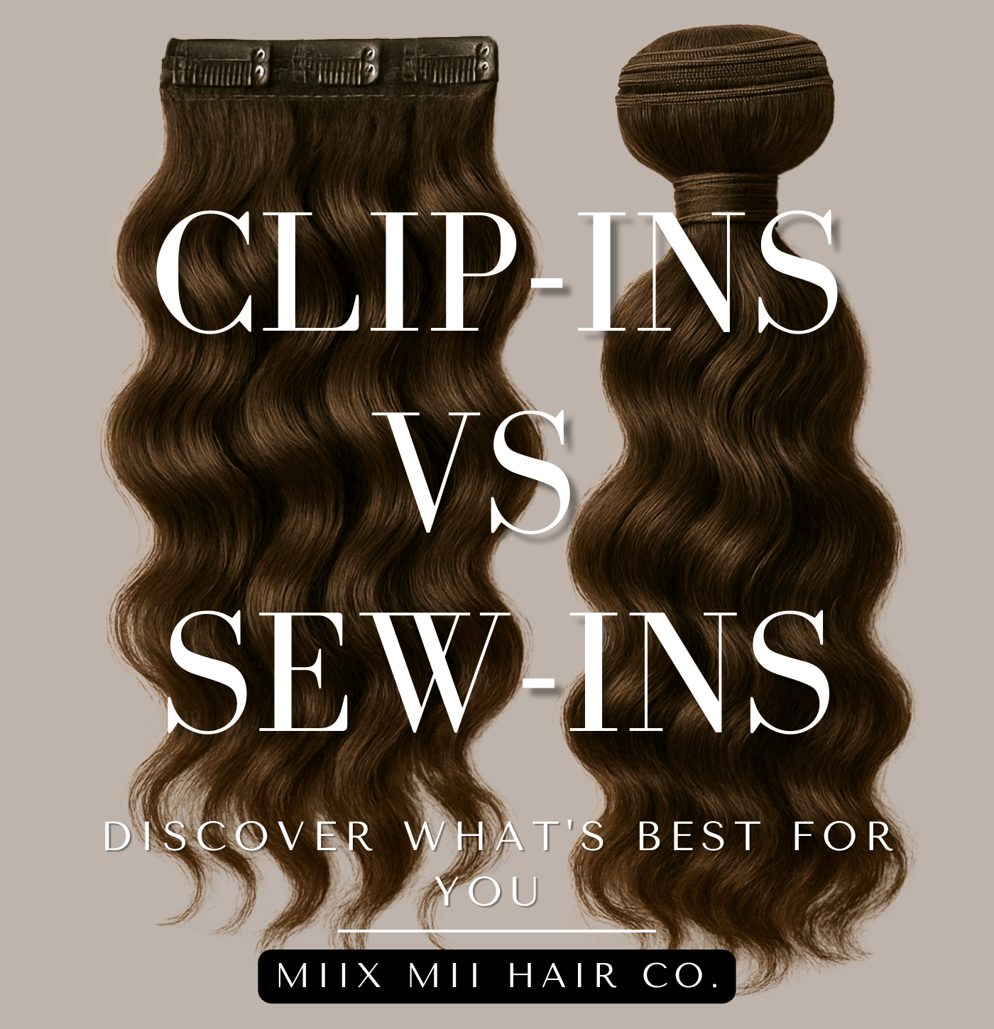 A SEFT OF CLIP-IN EXTENSIONS NEXT TO A BUNDLE OF WEFTED EXTENSTION. USED IN A COMPARISON TO DETERMINE WHAT IS BEST 